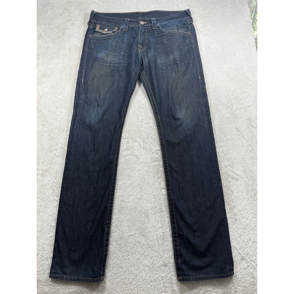 True Religion Mens Skinny Flap Pocket Dark Wash Blue  Jeans 34 Meas: 37x34.5